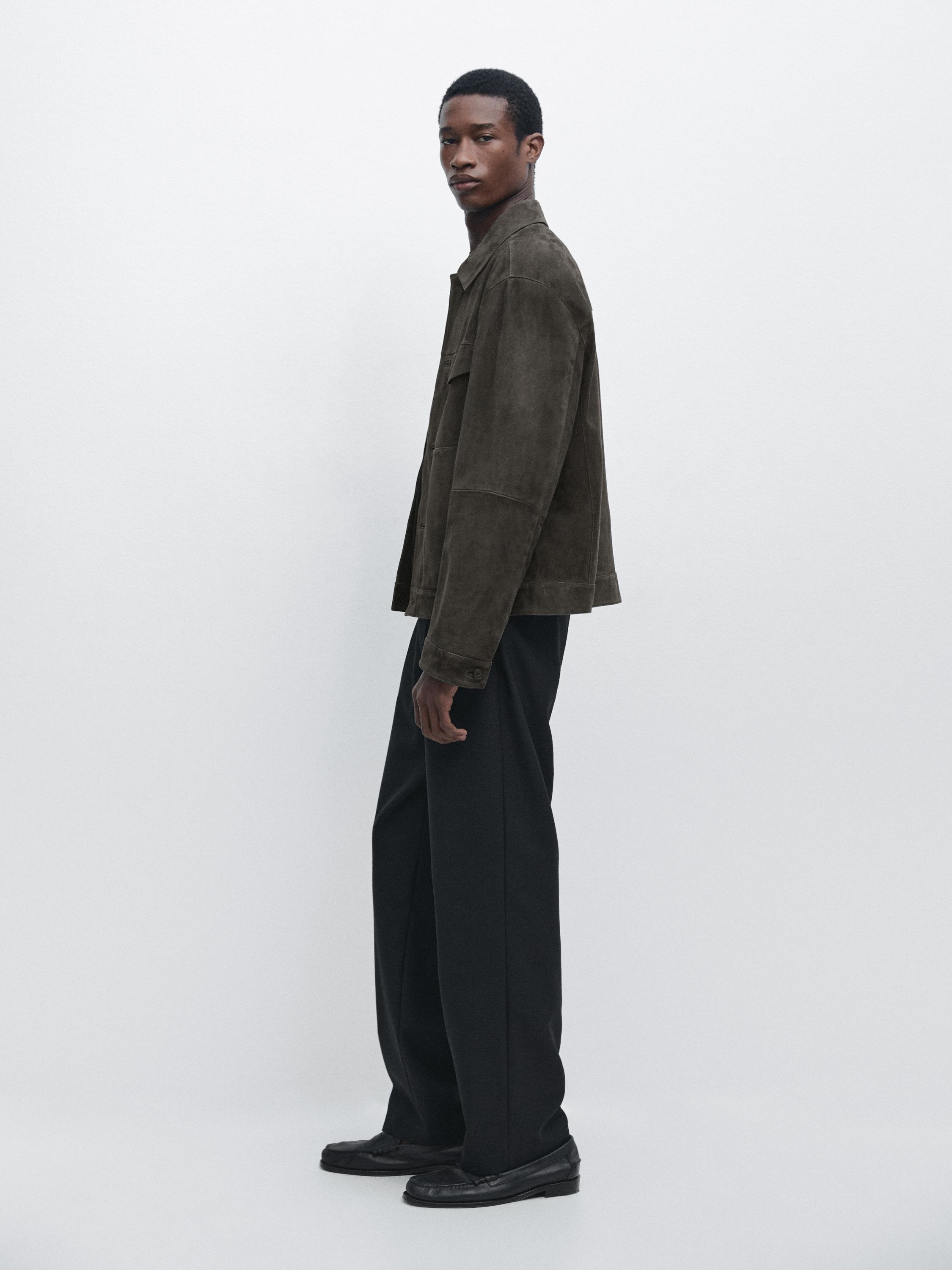 Veste poches cuir daim